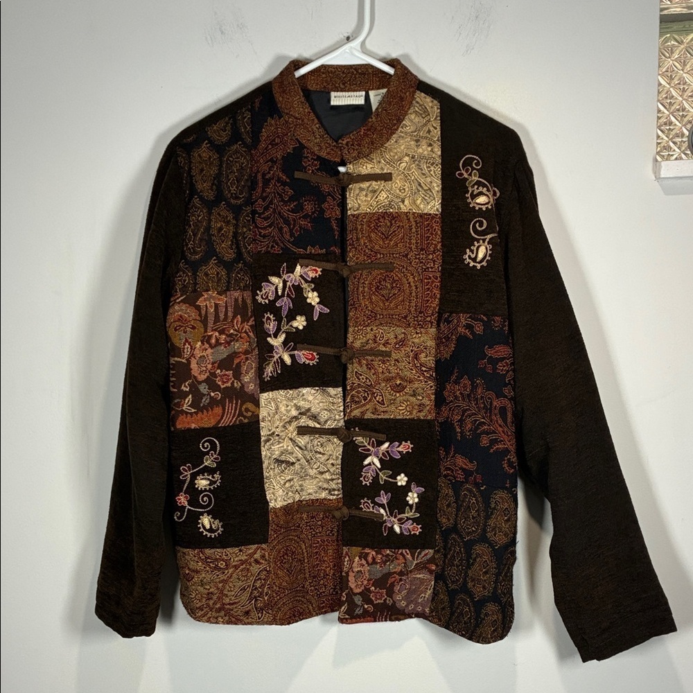 White Stag Vintage Patchwork Chenille Jacket Embroidered Boho Size S